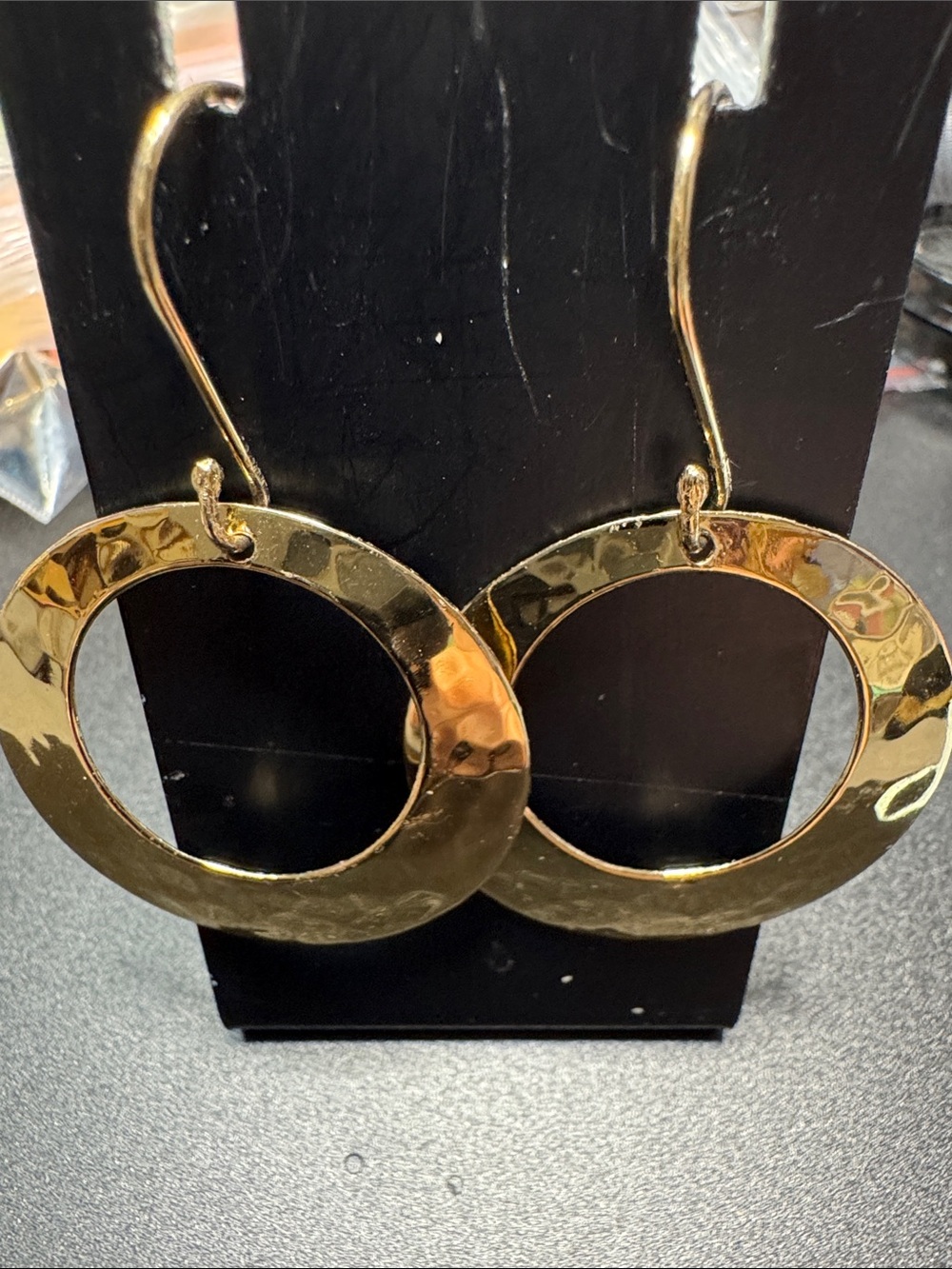 Hammered Open Circle Dangle Earrings in Silver with Gold Overlay